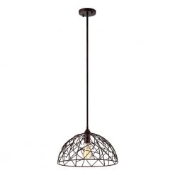 16 in. 1-Light Bronze Industrial Farmhouse Kitchen Mini Pendant Hanging Light with Metal Shade by Flint Garden