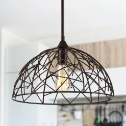 16 in. 1-Light Bronze Industrial Farmhouse Kitchen Mini Pendant Hanging Light with Metal Shade by Flint Garden -Flint Garden Online Store rustic iron flint garden chandeliers fgd2263110vfg c3 1000