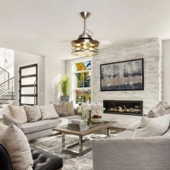 36 in. Indoor Sand Nickel Retractable Ceiling Fan with Light Kit and Remote Control by Flint Garden -Flint Garden Online Store sand nickel flint garden ceiling fans with lights fgf3515110vfg 1f 1000