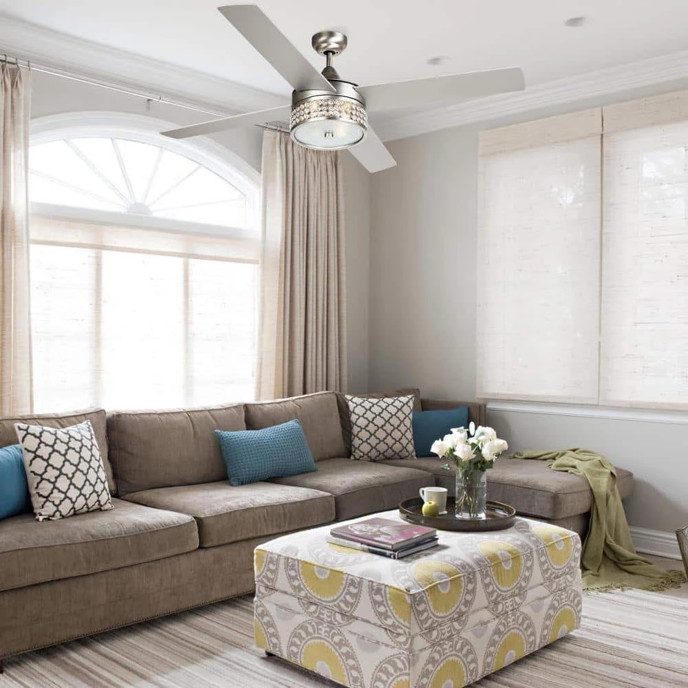 52 in. Indoor Satin Nickel Downrod Mount Crystal Ceiling Fan with Light Kit and Remote Control by Flint Garden 3 52 in. Indoor Satin Nickel Downrod Mount Crystal Ceiling Fan with Light Kit and Remote Control by Flint Garden - Image 3