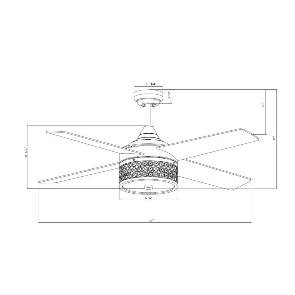 52 in. Indoor Satin Nickel Downrod Mount Crystal Ceiling Fan with Light Kit and Remote Control by Flint Garden 7 52 in. Indoor Satin Nickel Downrod Mount Crystal Ceiling Fan with Light Kit and Remote Control by Flint Garden - Image 7