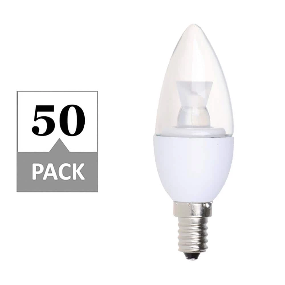 40W Equivalent Soft White 2700K Candelabra Dimmable 25,000-Hour Clear LED Light Bulb (50-Pack) by Simply Conserve 1 40W Equivalent Soft White 2700K Candelabra Dimmable 25,000-Hour Clear LED Light Bulb (50-Pack) by Simply Conserve