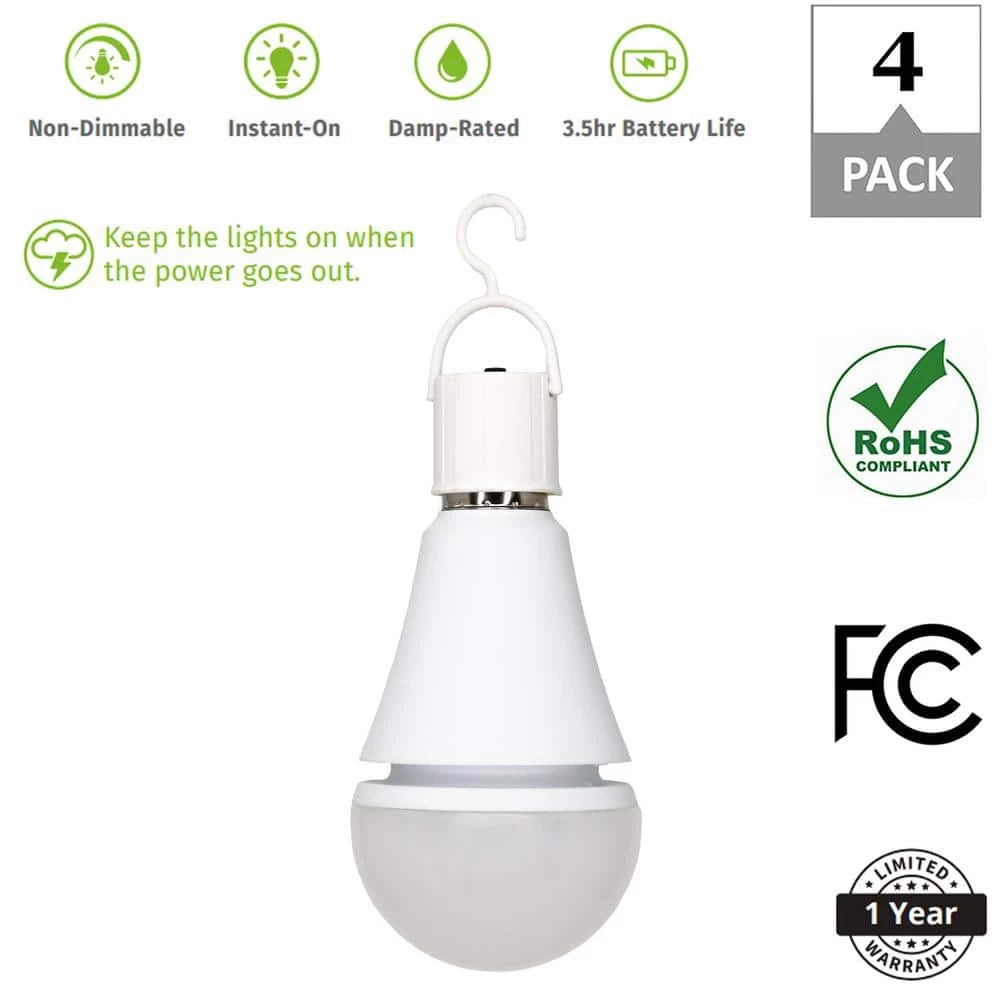 60-Watt Equivalent A19 Battery Backup with Hook LED Light Bulb Warm White (4-Pack) by Simply Conserve 2 60-Watt Equivalent A19 Battery Backup with Hook LED Light Bulb Warm White (4-Pack) by Simply Conserve - Image 2