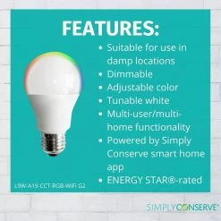 60-Watt Equivalent A19 ENERGY Smart Bluetooth LED Light Bulb 2700-6500 (K) with E26 Base Color Select No Hub (4-Pack by Simply Conserve -Flint Garden Online Store simply conserve led light bulbs l9wa19rgbwg2 4 4f 1000
