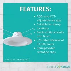5/6 in. Smart Wi-Fi Plus BLE 12-Watt LED Recessed Downlight Retrofit (10-Pack) by Simply Conserve -Flint Garden Online Store simply conserve recessed lighting kits l12dl5 6 cct rgb wifi ble 10pk 4f 1000